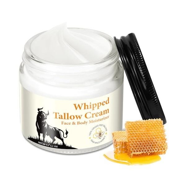 Soins de la peau au suif de bœuf – Beef Tallow for Skin,Tallow and Honey Balm,2 oz Whipped Tallow Cream, Deep Hydration Organ