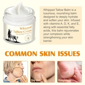 Soins de la peau au suif de bœuf – Beef Tallow for Skin,Tallow and Honey Balm,2 oz Whipped Tallow Cream, Deep Hydration Organ