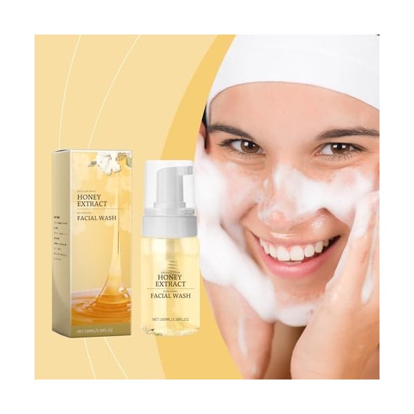 Nettoyant pour le Visage, Mousse de Miel, Nettoyant Doux pour le Visage à lmiel, Nettoie en Douceur et Apaise les Peaux Irri