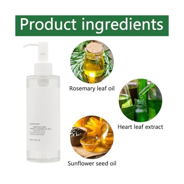 Heartleaf Pore Control Oil, huile de nettoyage des pores Heartleaf, nettoyant visage pour peaux sensibles, élimination des po