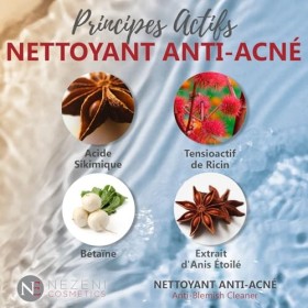 Nezeni Nettoyant pour le visage contre lacné avec Ac. Shikimic – 200 ml - FAIBLE CONSERVATEUR 2 ans durée de conservation fe