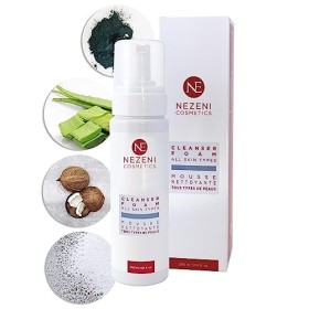 Nezeni Mousse nettoyante démaquillante pour tous types de peau et peaux sensibles 200 ml | 14 ingrédients actifs | Végétalien
