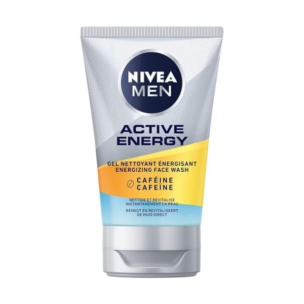 NIVEA MEN Active Energy Gel nettoyant énergisant 1 x 100 ml , soin visage homme à laction revitalisante, gel purifiant visa
