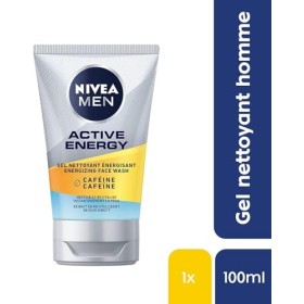 NIVEA MEN Active Energy Gel nettoyant énergisant 1 x 100 ml , soin visage homme à laction revitalisante, gel purifiant visa