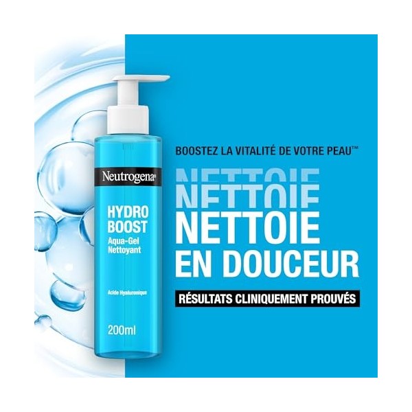 Neutrogena | Gel Nettoyant Hydro Boost Aqua flacon-pompe de 200 ml – Nettoyant pour le visage à l’acide hyaluronique et gly