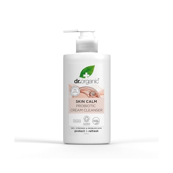 Nettoyant Crème Probiotique Dr Organic Skin Calm, Pour les Rougeurs, Peau Sèche, Sensible, Testé Dermatologiquement, Végan, S