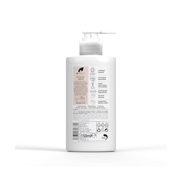 Nettoyant Crème Probiotique Dr Organic Skin Calm, Pour les Rougeurs, Peau Sèche, Sensible, Testé Dermatologiquement, Végan, S