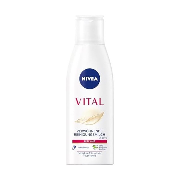 NIVEA VITAL Lait nettoyant apaisant pour le visage pour peaux matures élimine en profondeur le maquillage et les salissures d