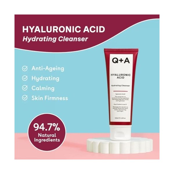Q+A Gel nettoyant à lacide hyaluronique pour visage, 125ml