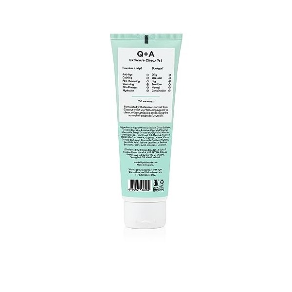 Q+A Gel nettoyant à lhuile essentielle de menthe poivrée pour visage, 125ml