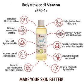 Huile de massage Verana, PRO-1, Sans OGM & Odeur, 100% Naturelle, BIO, Végan, Lubrifiant pour Massage, Pour Corps, Visage, Ch