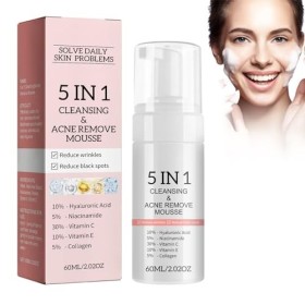 5 in 1 Nettoyant pour le Visage, Nettoyant Facial Hydratant, Nettoyant Moussant Visage les Points Noirs, Imperfections et le 