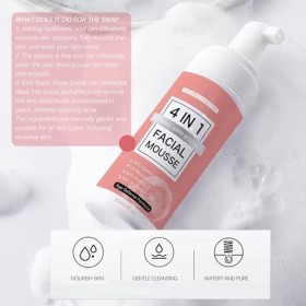 4 in 1 Nettoyant pour le Visage, Nettoyant Facial Hydratant, Nettoyant Moussant Visage les Points Noirs, Imperfections et le 