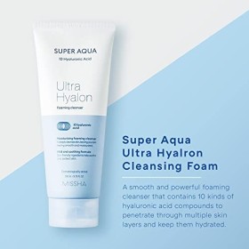 MISSHA - Super Aqua Ultra Hyalron Foaming Cleanser | Nettoyage en Profondeur | Hydratation avec Acide Hyaluronique | Pour Tou