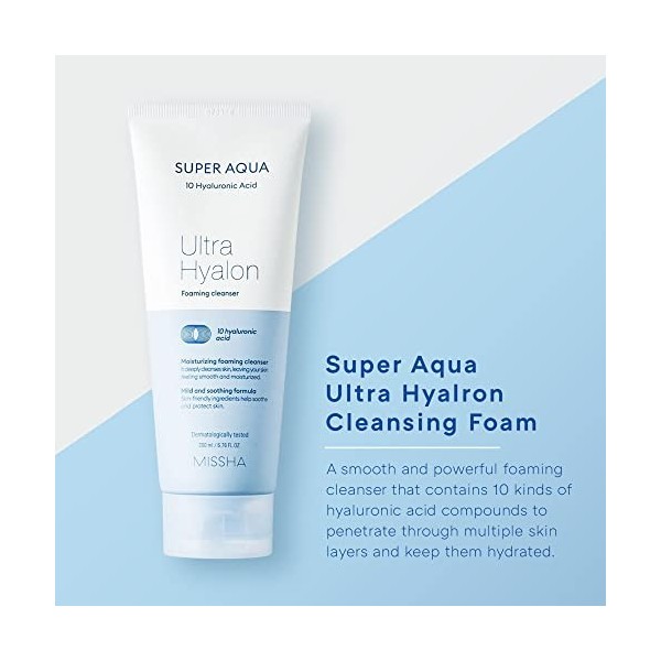 MISSHA - Super Aqua Ultra Hyalron Foaming Cleanser | Nettoyage en Profondeur | Hydratation avec Acide Hyaluronique | Pour Tou