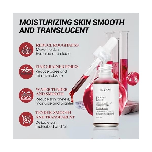 Peeling Visage Puissant, 2 Pièces Exfoliating Solution 30% AHA + 2% BHA, Purifier la Peau en Profondeur, Hydrater la Peau, Co