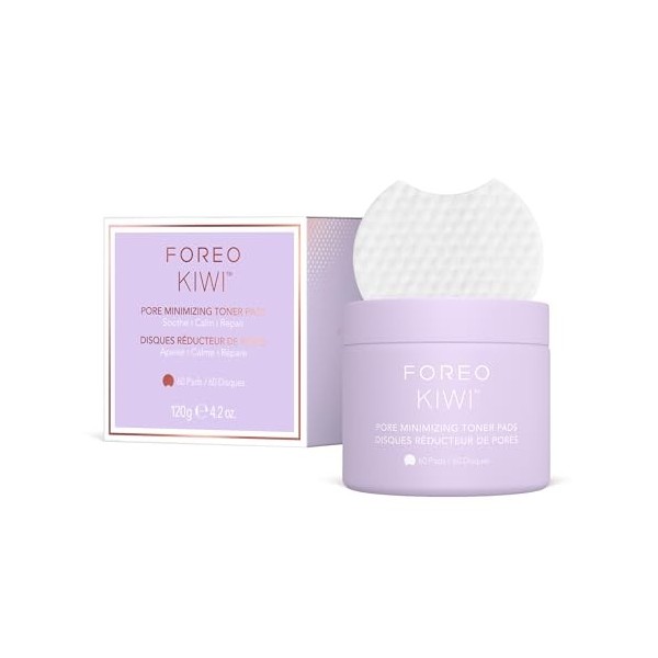 FOREO KIWI Disques réducteurs de pores 60 pc – Disques exfoliants visage avec hamamélis et centella asiatica pour peau acnéiq