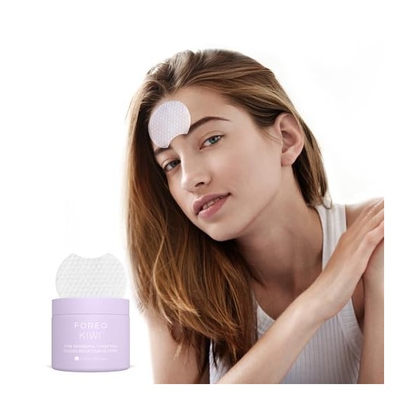 FOREO KIWI Disques réducteurs de pores 60 pc – Disques exfoliants visage avec hamamélis et centella asiatica pour peau acnéiq
