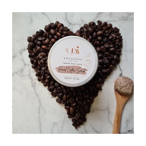 Emassence Gommage au café pour le visage, exfoliant et éclaircissant, végétalien et sans cruauté envers les animaux