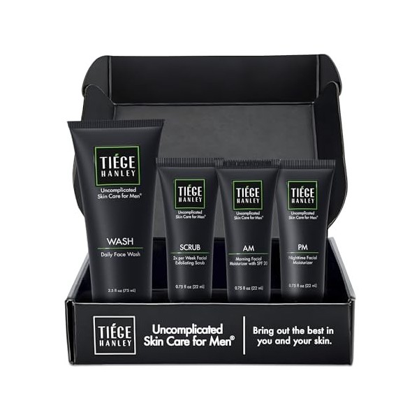 Tiege Hanley Ensemble de soins de la peau pour homme, soins essentiels pour homme niveau 1 – Kit de lavage du visage pour l