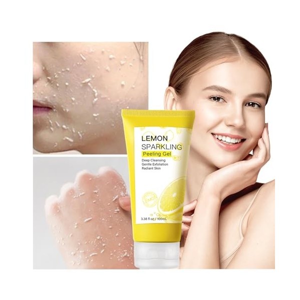 Gel Gommage Hydratant,Gel Peeling Exfoliant Éclaircissant,Gel Gommant pour Visage,Gel Peeling Naturel au Citron,Gommage Corps
