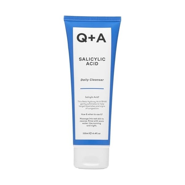 Q+A Nettoyant Quotidien à lAcide Salicylique – Exfoliant pour Peau Claire, Cible les Boutons & Pores, Hydratant avec Bétyne 
