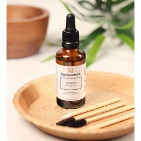 Naissance Huile de Ricin Bio No. 217 50ml with Set of Bamboo Mascara Wand - Pure, Natural, Cold Pressed - Hydrate & Nourrit