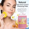 Turmeric Kojic Acid Cleansing Pads, 40Pcs Curcuma Exfoliant Mousse Pad, Diluer Les Taches Noires, Éclatant Peau Rejuvenates, 