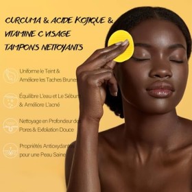 Tampons Nettoyants au Curcuma et à Lacide Kojique pour le Visage 60 Pièces, Tampons Exfoliants au Curcuma pour le Visage pou