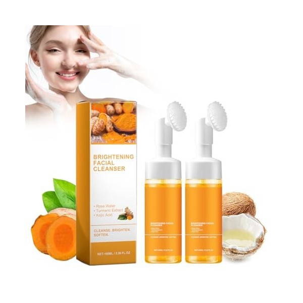Grgowe 2Pc Nettoyant Moussant Au Curcuma,Nettoyant Visage à lAcide Kojique,Nettoyant Visage Au Curcuma Et à LAcide Kojique,