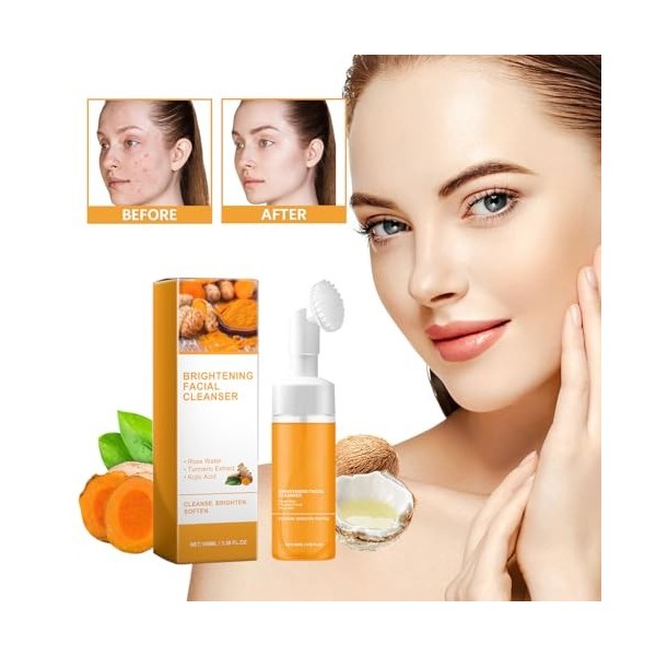 Grgowe 2Pc Nettoyant Moussant Au Curcuma,Nettoyant Visage à lAcide Kojique,Nettoyant Visage Au Curcuma Et à LAcide Kojique,