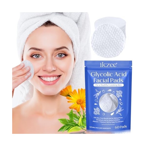 Coussinets d’acide glycolique - 10% de glycolique Ultra pur + 2% d’acide salicylique coussinets de resurfaçage d’acide glycol