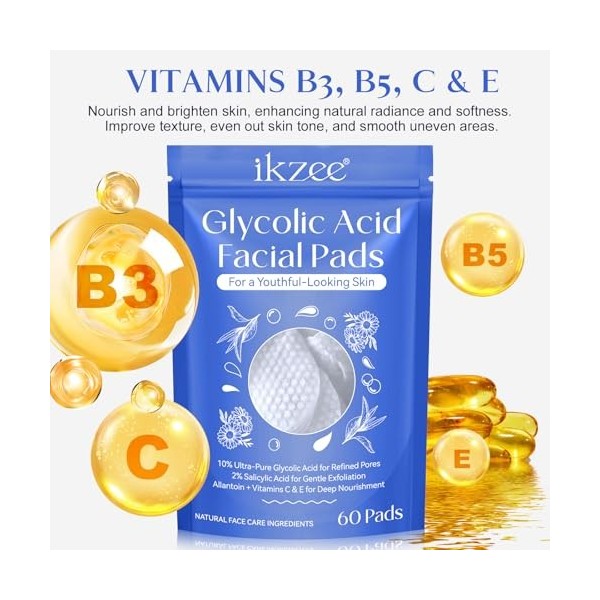 Coussinets d’acide glycolique - 10% de glycolique Ultra pur + 2% d’acide salicylique coussinets de resurfaçage d’acide glycol