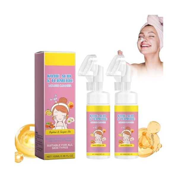 Grgowe 2Pc Nettoyant Moussant Au Curcuma,Nettoyant Visage Au Curcuma Et à LAcide Kojique,Nettoyant Visage à lAcide Kojique,