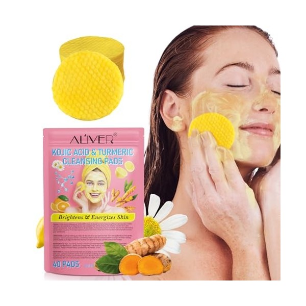Tampons Nettoyants Exfoliants au Curcuma et à lacide Kojique, Peeling, Dissolvant de Taches Foncées Pour le Visage, Cicatric