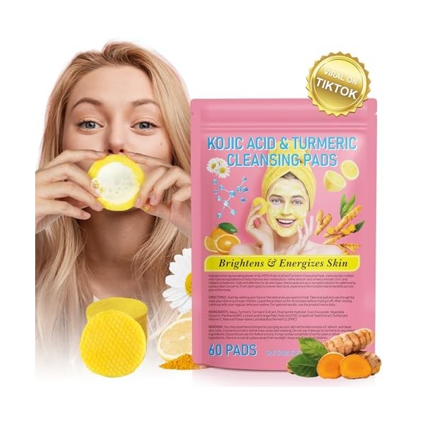 Coussin Nettoyant À LAcide Kojique Et Au Curcuma, 60 Comprimés Aide À Équilibrer LEau Grasse De La Peau,Exfoliant, Cicatric