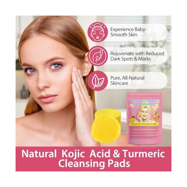 Coussin Nettoyant À LAcide Kojique Et Au Curcuma, 60 Comprimés Aide À Équilibrer LEau Grasse De La Peau,Exfoliant, Cicatric