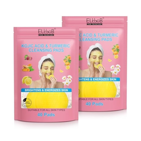 Pads Nettoyants à lAcide Kojique et au Curcuma - Illumine et Revitalise la Peau | Nettoie en Profondeur, Élimine lExcès de 