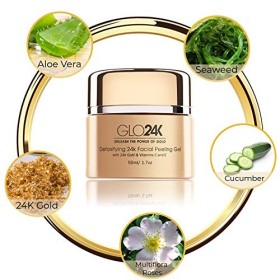 GLO24K Gel exfoliant pour le visage avec de lor 24k, formule anti-âge avec les vitamines C et E