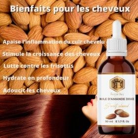 Huile d’Amande Douce - Made in USA - 100% Naturelle - 50 ML - Végan, Sans OGM / Hydrate – Lubrifiant pour Massage – Pour Corp