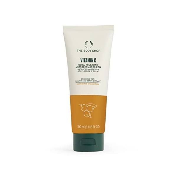 The Body Shop Vitamine C Microdermabrasion GLOW BOOSTING 100 ml avec CAMU CAMU pour une exfoliation hebdomadaire au spa à dom