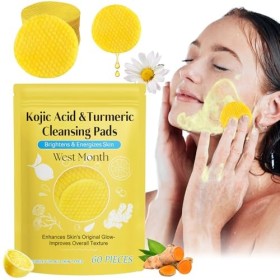 Vibbang Curcuma Kojic Acid Cleansing Pad, 60 Pièces Turmeric Kojic Acid Cleansing Pads, Élimine l’excès d’épiderme, unifie le