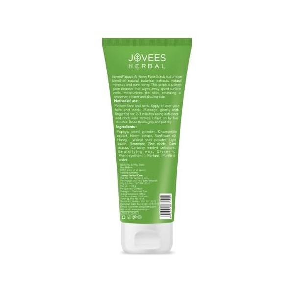 Jovees Herbal Papaya & Honey Face Scrub For Women/Men |Size: 100ml x Pack of 1 |Skin Type: Normal to Dry Skin | Use for: Neck