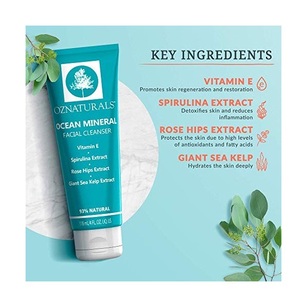 OZNaturals Ocean Mineral Pore Minimizing Gentle Facial Nettoyant For Normal, Oily, Dry, Combination And Sensitive Skin 4 Fl O