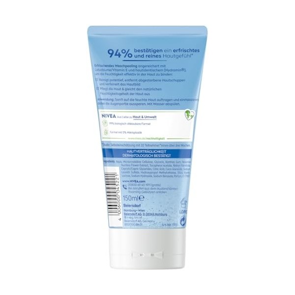 NIVEA Gommage lavage quotidien rafraîchissant, exfoliant sans microplastique avec vitamine E pour un nettoyage en profondeur 