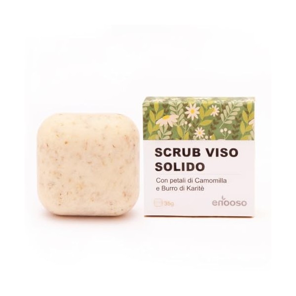 Nettoyant visage Enooso Gommage exfoliant solide à laloès et aux pétales de camomille artisanale 100% naturel et végétalien 
