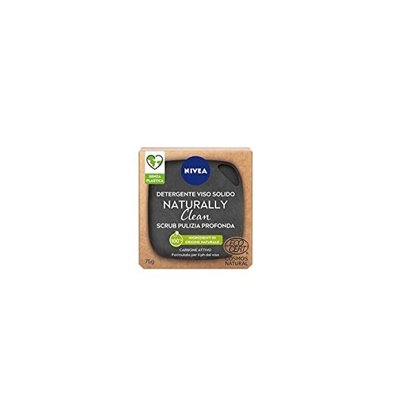 NIVEA Naturally Clean Gommage Visage Solide Nettoyage Profonde 75 g, Peeling visage 100% naturel avec charbon actif et acide 