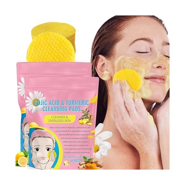 Turmeric Kojic Acid Exfoliating Cleansing Pads, Curcuma à Lacide Kojique Dissolvant de Taches Foncées Pour le Visage et le C