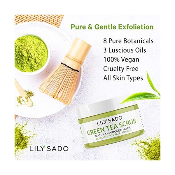 LILY SADO MATCHA MADE IN HEAVEN Facial Scrub - Best Daily Facial Exfoliating Cleanser for Women & Men - Vegan Face Wash Ex...