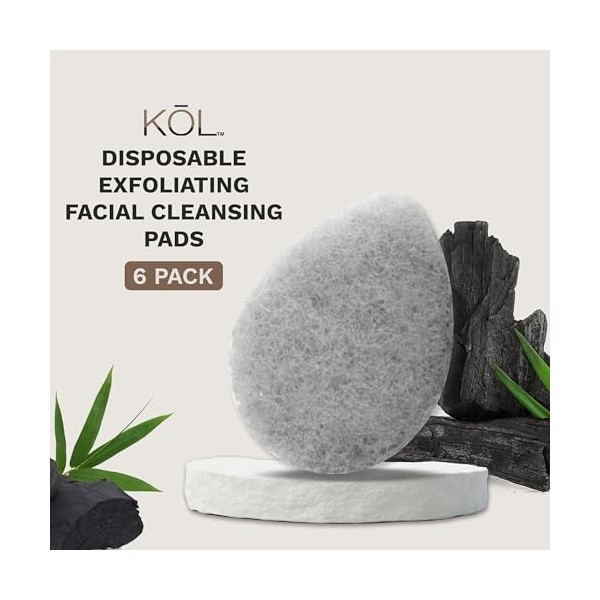 Kol Lot de 6 tampons exfoliants en fibres infusées au charbon pour le visage, éponge pour le nettoyage quotidien en profondeu